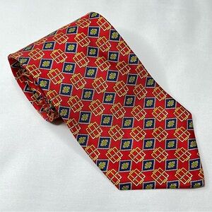 Paul Fredrick Classic Red, Yellow & Blue Geometric Men's Tie 100% Italian Silk